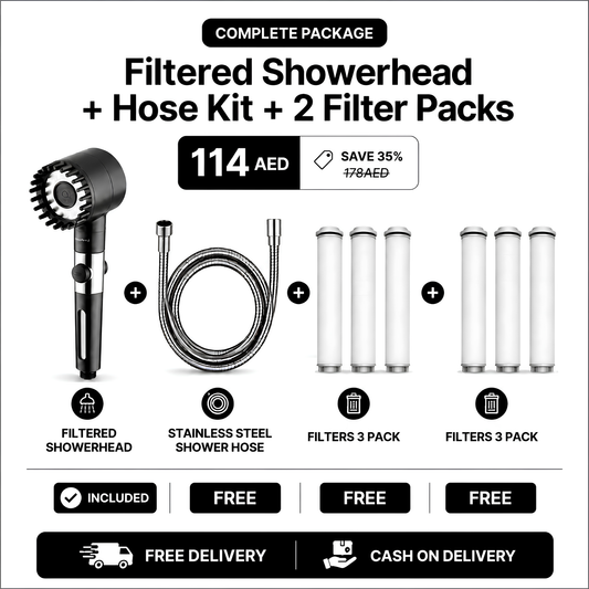 Complete Filtered Shower Package – Showerhead + Hose Kit + 2 Filter Packs